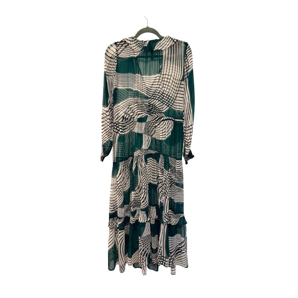 Anthropologie XS Marais Geometric Printed Sheer Chiffon Maxi Dress Boho Green - Picture 4 of 13